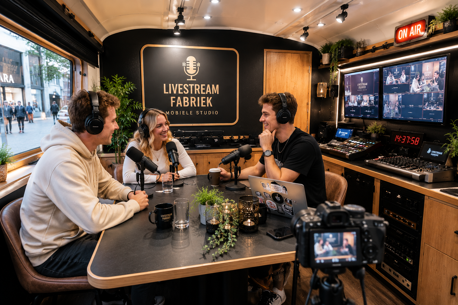 Livestreamfabriek mobiele contentstudio met jonge creators en influencers